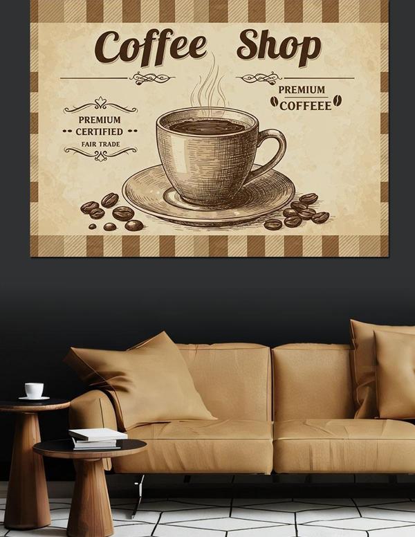Vintage Kahve Dükkanı Dekoratif Kanvas - Mdf Ahşap Tablo - Image 1
