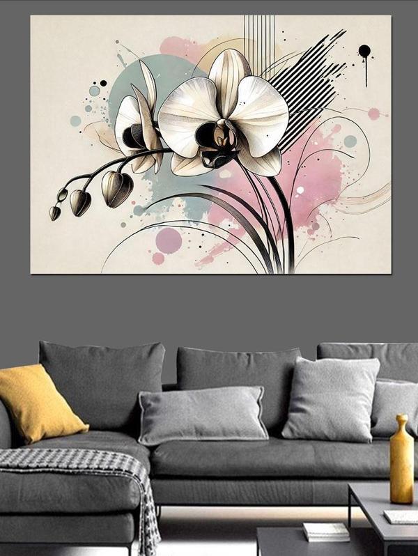 Minimalist Çiçek Deseni Dekoratif Kanvas - Mdf Ahşap Tablo - Image 1