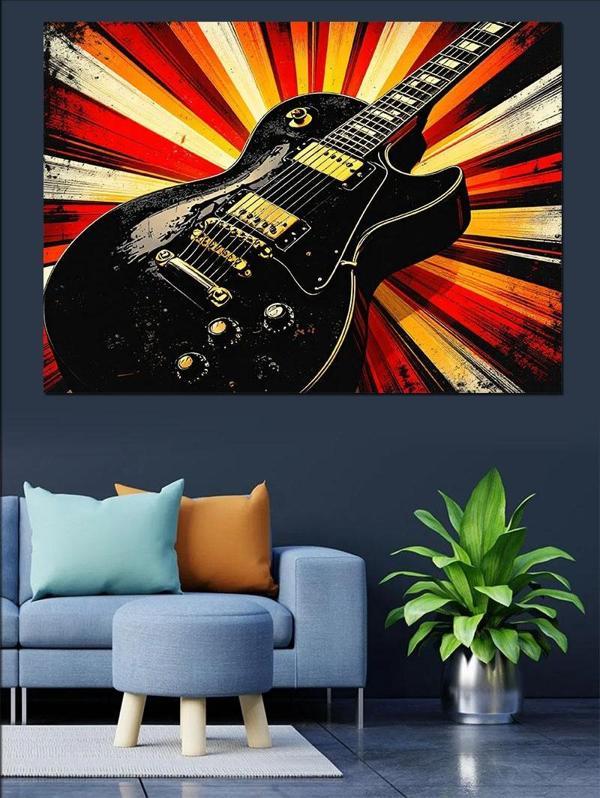 Patlayan Elektro Gitar Dekoratif Kanvas - Mdf Ahşap Tablo - Image 1