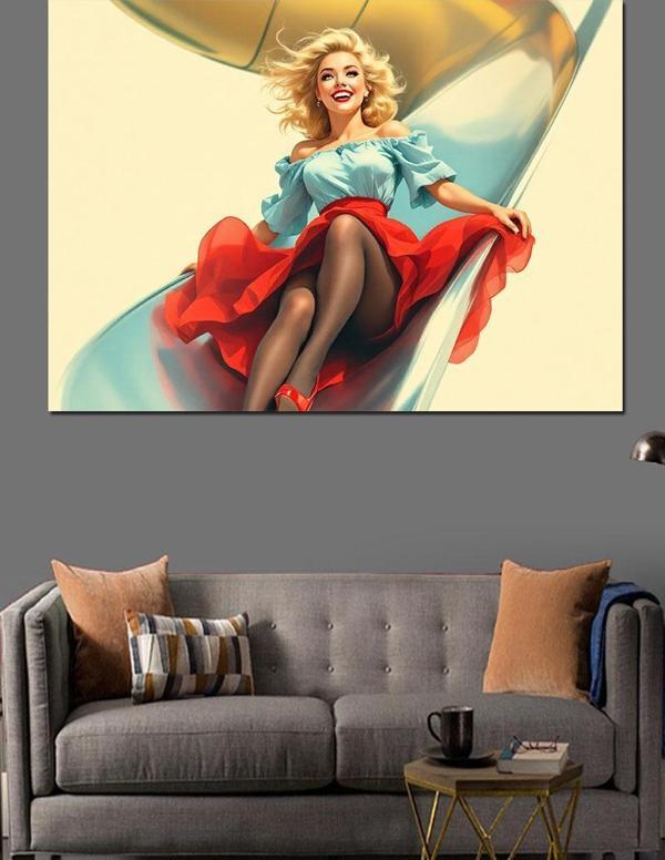 Pin-Up Uçan Kadın Dekoratif Kanvas - Mdf Ahşap Tablo - Image 1