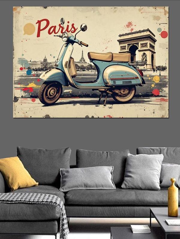 Paris Vespa Sokakları Dekoratif Kanvas - Mdf Ahşap Tablo - Image 1