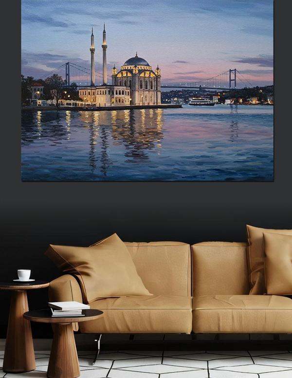 Gece Camii Manzarası Dekoratif Kanvas - Mdf Ahşap Tablo - Image 1