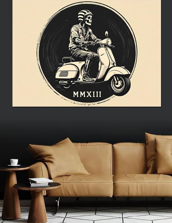 Klasik Vespa Sürücüsü Dekoratif Kanvas - Mdf Ahşap Tablo - Image 1