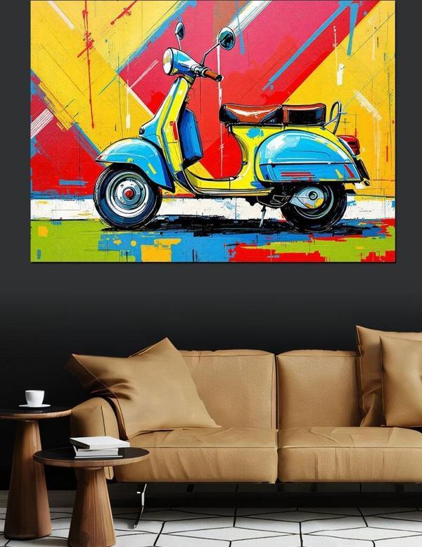 Renkli Vespa Motosiklet Dekoratif Kanvas - Mdf Ahşap Tablo - Image 1