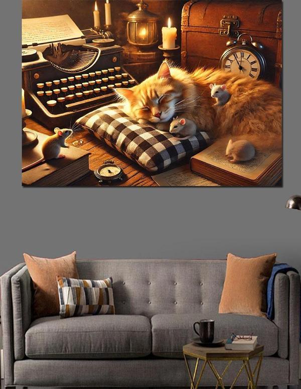 Vintage Saatler Ve Kedi Dekoratif Kanvas - Mdf Ahşap Tablo - Image 1
