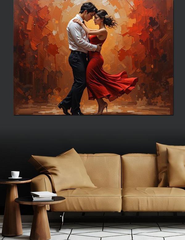 Kırmızı Elbiseli Tango Çifti Dekoratif Kanvas - Mdf Ahşap Tablo - Image 1