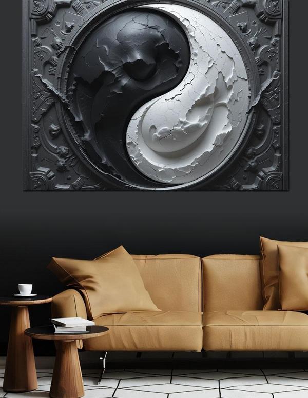 Siyah Beyaz Yin Yang Dekoratif Kanvas - Mdf Ahşap Tablo - Image 1