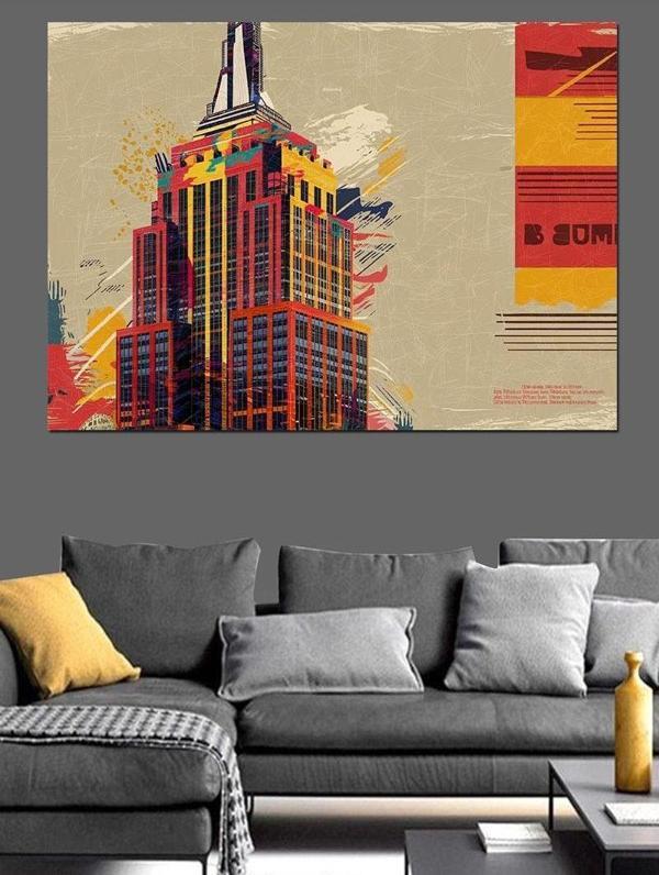 Empire State Binası Soyut Dekoratif Kanvas - Mdf Ahşap Tablo - Image 1