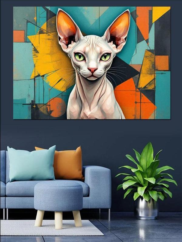 Soyut Arka Planlı Sfenks Kedi Dekoratif Kanvas - Mdf Ahşap Tablo - Image 1