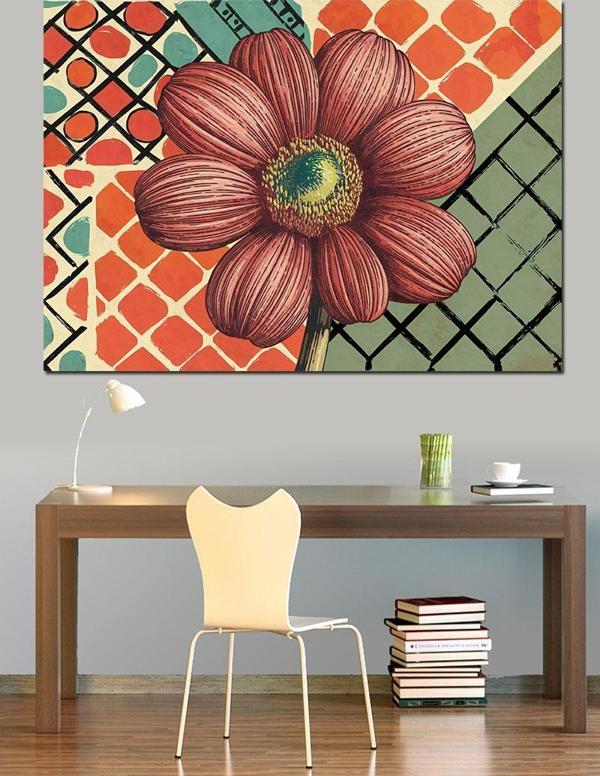 Geometrik Çiçek Deseni Dekoratif Kanvas - Mdf Ahşap Tablo - Image 1