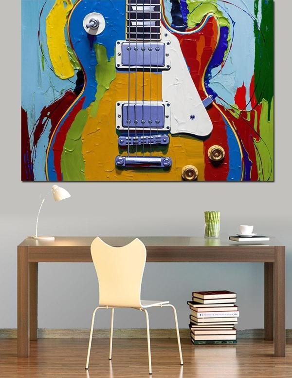 Renkli Gitar Sanatı Dekoratif Kanvas - Mdf Ahşap Tablo - Image 1