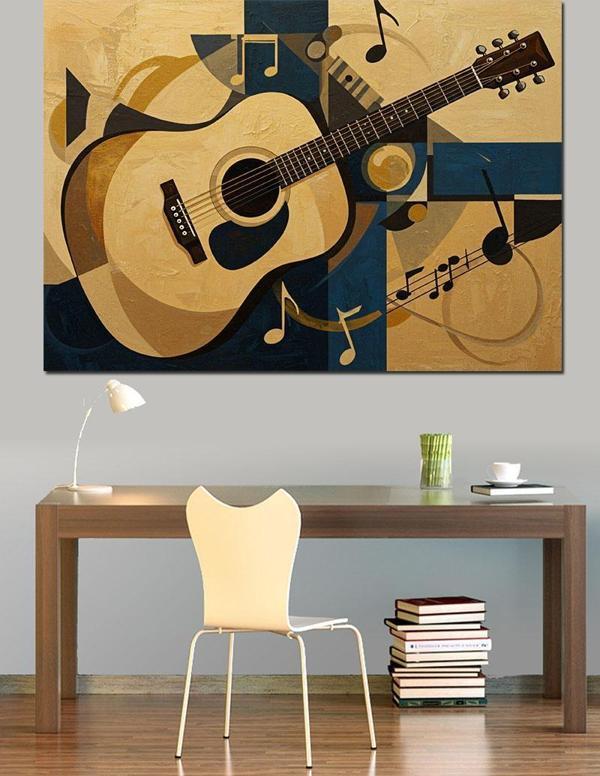 Nostaljik Gitar Notaları Dekoratif Kanvas - Mdf Ahşap Tablo - Image 1