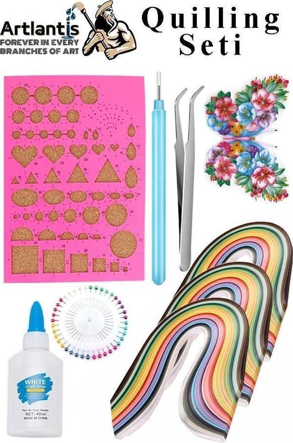 Quilling Seti 1 Paket Quilling Şablonu 10mm 50cm Quilling Kağıdı Cımbız Tutkal Yapıştırıcı Kağıt Kıvırma Kalemi İğne - Image 1