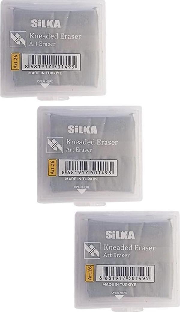 Hamur Silgi Gri Kutulu 3 Paket Silka Hamur Silgi Çizim Silgisi Yoğrulabilir Silgi Plastik Kutulu - Image 1