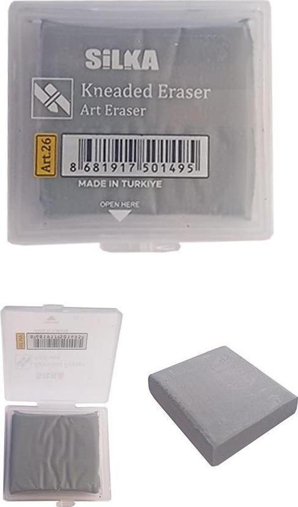 Hamur Silgi Gri Kutulu 1 Paket  Hamur Silgi Çizim Silgisi Yoğrulabilir Silgi Plastik Kutulu - Image 1