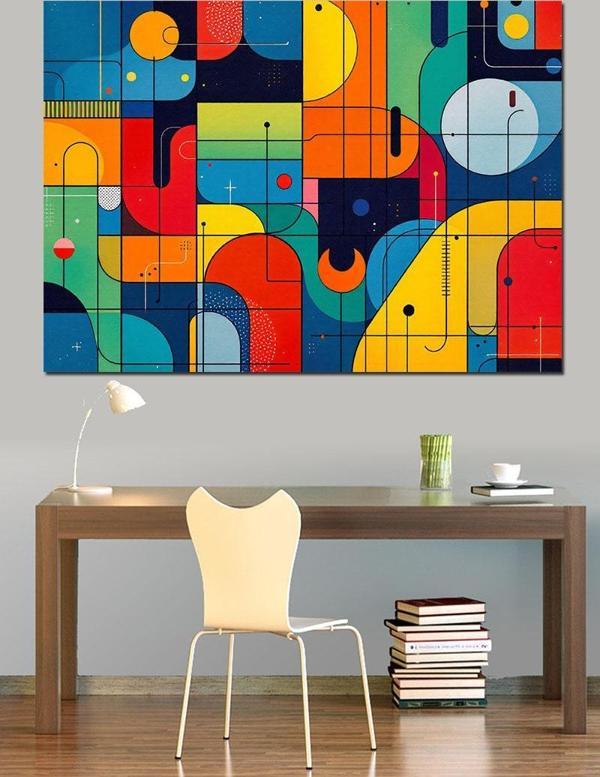 Soyut Geometrik Renkler Dekoratif Kanvas - Mdf Ahşap Tablo - Image 1