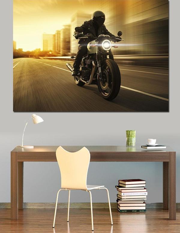 Gün Batımında Motosiklet Dekoratif Kanvas - Mdf Ahşap Tablo - Image 1