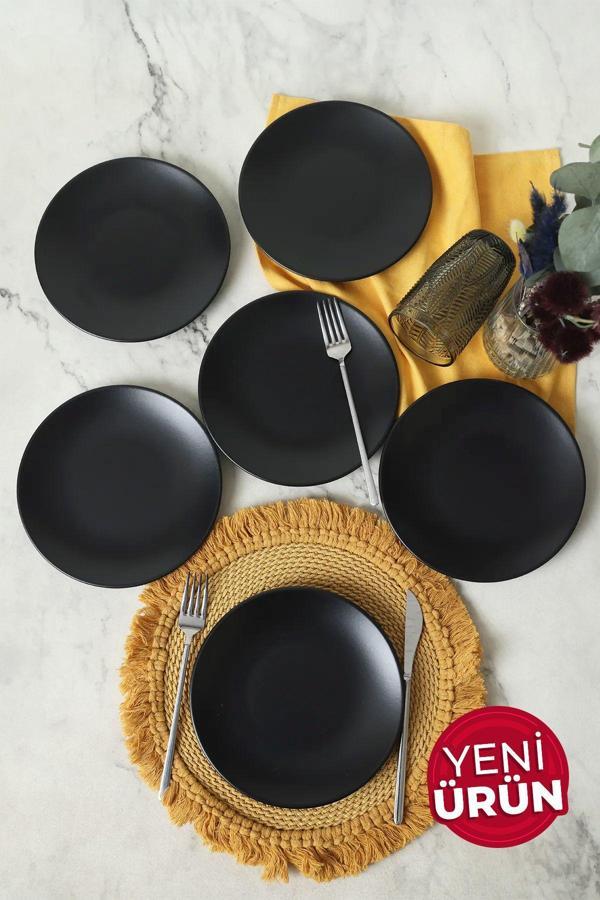 Keramika Mat Siyah Ege Pasta Tabağı 20 Cm 6 Adet 956 - Image 1