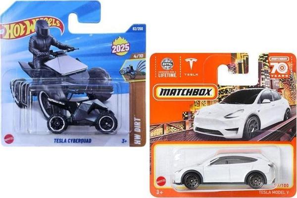 2 Araç Tesla Set - Hot Wheels Tesla Cyberquad & Matchbox Tesla Model Y (1/64) - Image 1