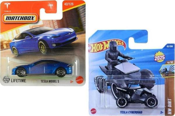 2 Araç Tesla Set - Hot Wheels Tesla Cyberquad & Matchbox Tesla Model S (1/64) - Image 1