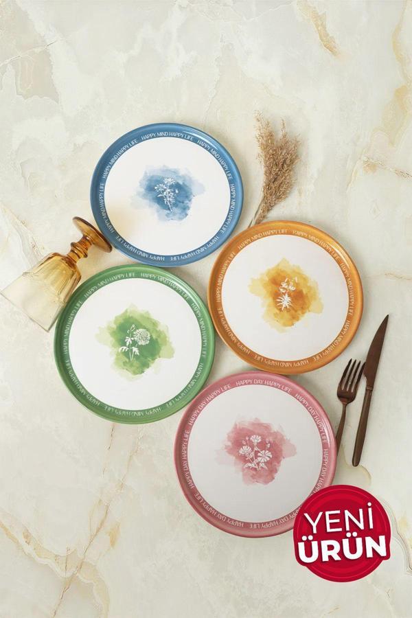 Keramika Flowers Mottolu Nordic Pasta Tabağı 22 Cm 4 Adet 22804-05 - Image 1