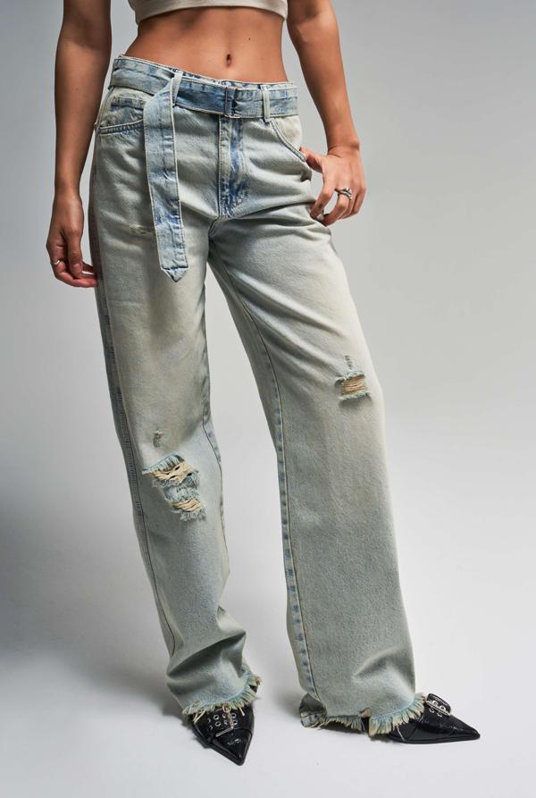 Kadın T. Kot Rengi 12s5-32 Kemer Detaylı %100 Koton The Belted Fit Denim Jean - Image 1