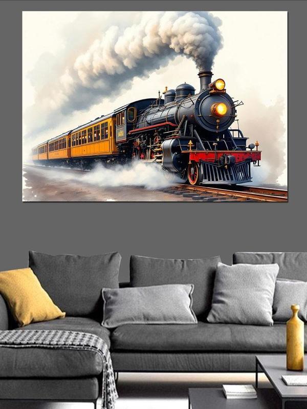 Buharlı Tren Yolculuğu Manzarası Dekoratif Kanvas - Mdf Ahşap Tablo - Image 1