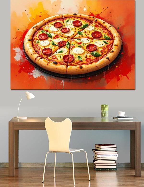 Lezzetli Büyük Pizza Dekoratif Kanvas - Mdf Ahşap Tablo - Image 1