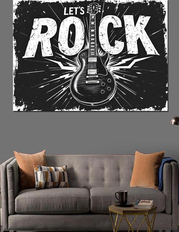 Let’S Rock Gitar Posteri Dekoratif Kanvas - Mdf Ahşap Tablo - Image 1