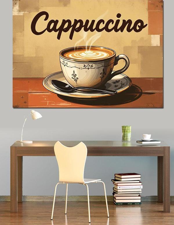 Kremalı Cappuccino Fincanı Dekoratif Kanvas - Mdf Ahşap Tablo - Image 1