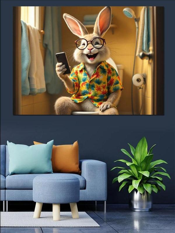 Hawaii Gömlekli Tavşan Karakter Dekoratif Kanvas - Mdf Ahşap Tablo - Image 1