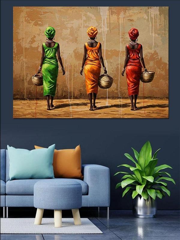 Su Taşıyan Renkli Kadınlar Dekoratif Kanvas - Mdf Ahşap Tablo - Image 1