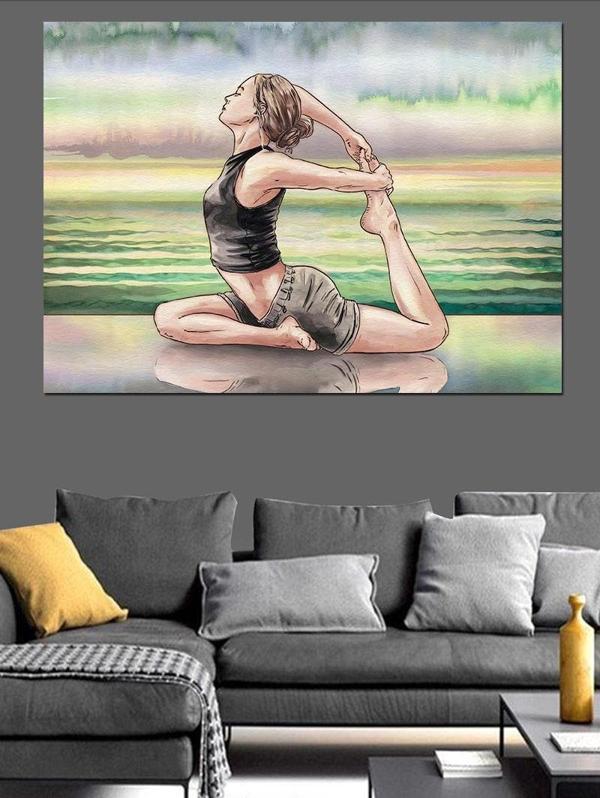 Yoga Pozunda Doğal Kadın Dekoratif Kanvas - Mdf Ahşap Tablo - Image 1
