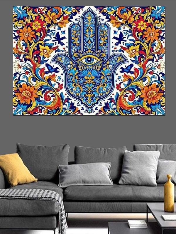 Çini Desenli Fatma Eli Dekoratif Kanvas - Mdf Ahşap Tablo - Image 1