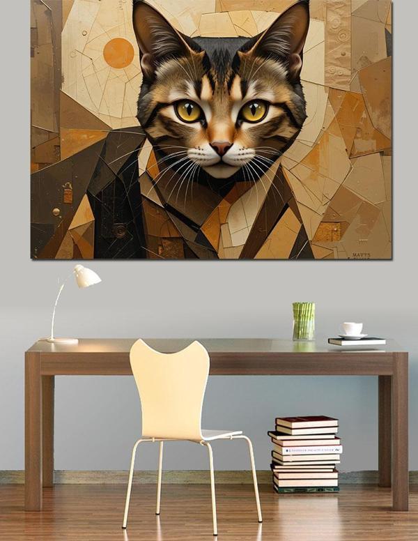 Soyut Tarzlı Kedi Portresi Dekoratif Kanvas - Mdf Ahşap Tablo - Image 1