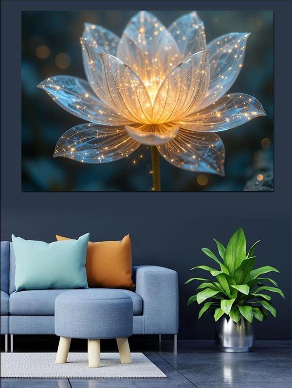 Işıklı Kristal Lotus Çiçeği Dekoratif Kanvas - Mdf Ahşap Tablo - Image 1