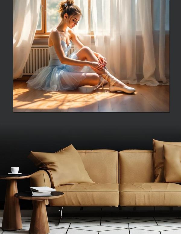 Pencerede Oturan Balerin Kız Dekoratif Kanvas - Mdf Ahşap Tablo - Image 1