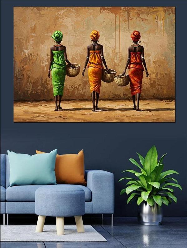 Duvar Önünde Afrika Kadınları Dekoratif Kanvas - Mdf Ahşap Tablo - Image 1