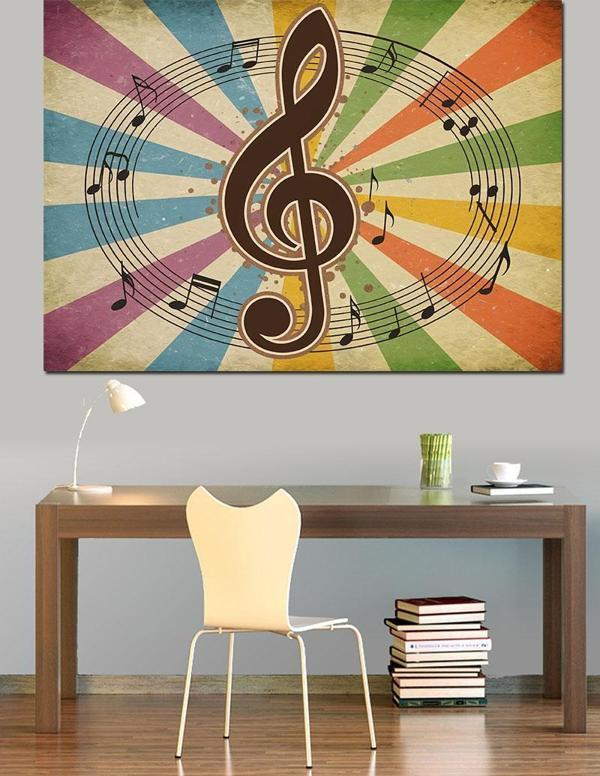 Müzik Temalı Renkli Spiral Dekoratif Kanvas - Mdf Ahşap Tablo - Image 1