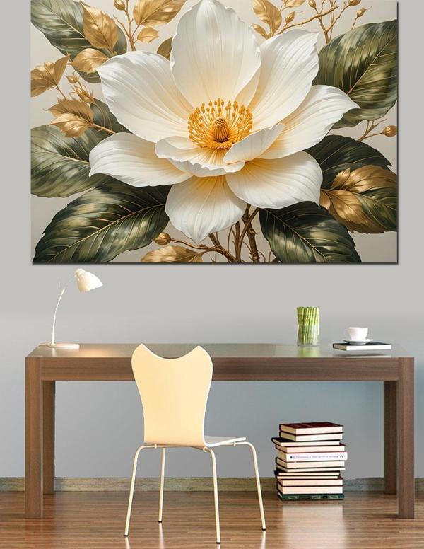 Beyaz Lotus Çiçeği Tablosu Dekoratif Kanvas - Mdf Ahşap Tablo - Image 1