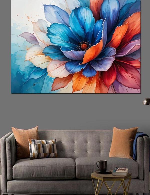Canlı Renkli Çiçek Deseni Dekoratif Kanvas - Mdf Ahşap Tablo - Image 1