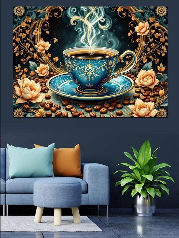 Dumanlı Çay Fincanı Deseni Dekoratif Kanvas - Mdf Ahşap Tablo - Image 1