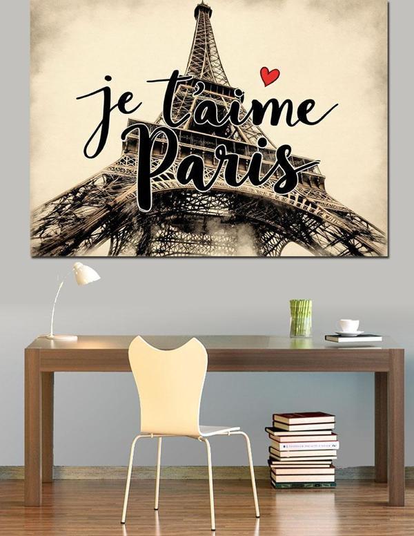 Je T’Aime Paris Posteri Dekoratif Kanvas - Mdf Ahşap Tablo - Image 1