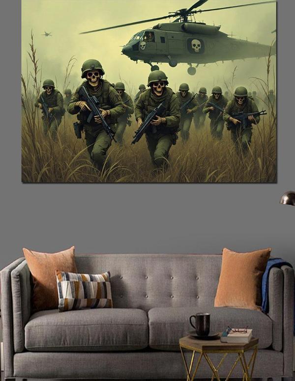 Askeri Helikopter Ve Zombi Tim Dekoratif Kanvas - Mdf Ahşap Tablo - Image 1