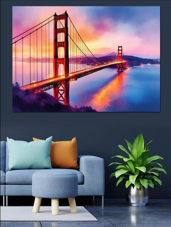 Gün Batımında Golden Gate Dekoratif Kanvas - Mdf Ahşap Tablo - Image 1