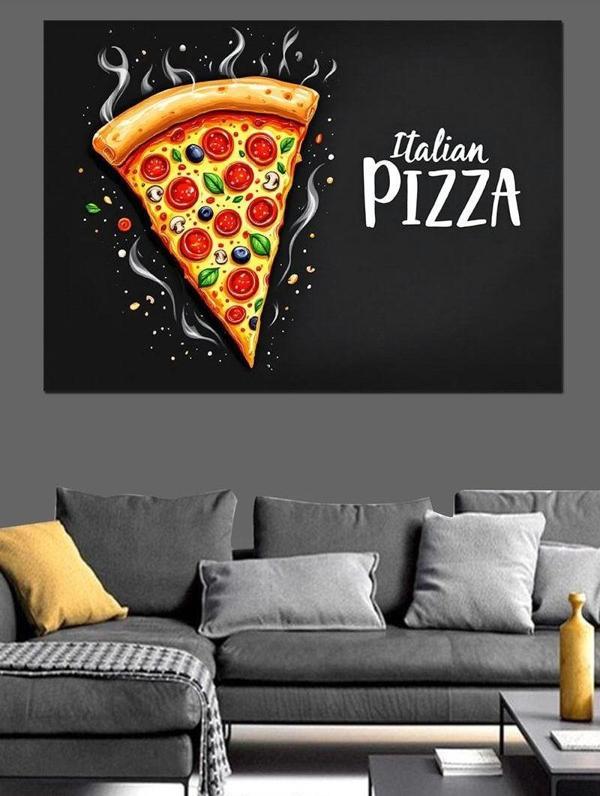 İtalyan Lezzetli Pizza İllüstrasyonu Dekoratif Kanvas - Mdf Ahşap Tablo - Image 1