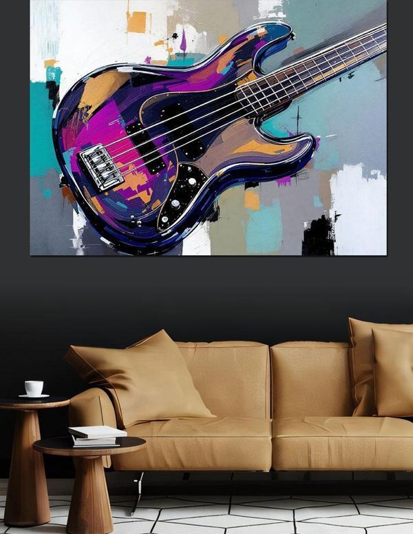 Soyut Renkli Elektro Gitar Dekoratif Kanvas - Mdf Ahşap Tablo - Image 1