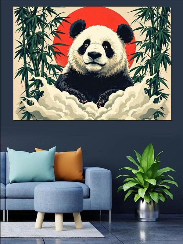 Bambu Arasında Sevimli Panda Dekoratif Kanvas - Mdf Ahşap Tablo - Image 1