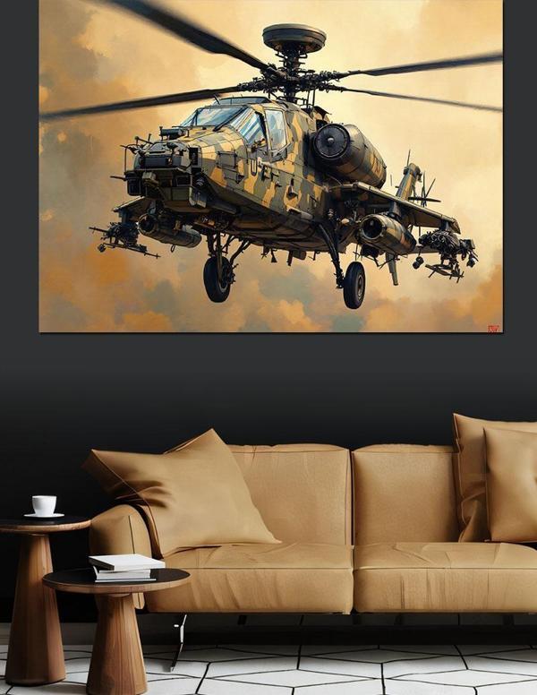Askeri Saldırı Helikopteri Dekoratif Kanvas - Mdf Ahşap Tablo - Image 1
