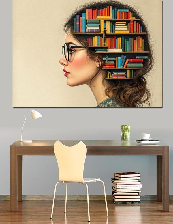 Kitap Saçlı Kadın Silueti Dekoratif Kanvas - Mdf Ahşap Tablo - Image 1